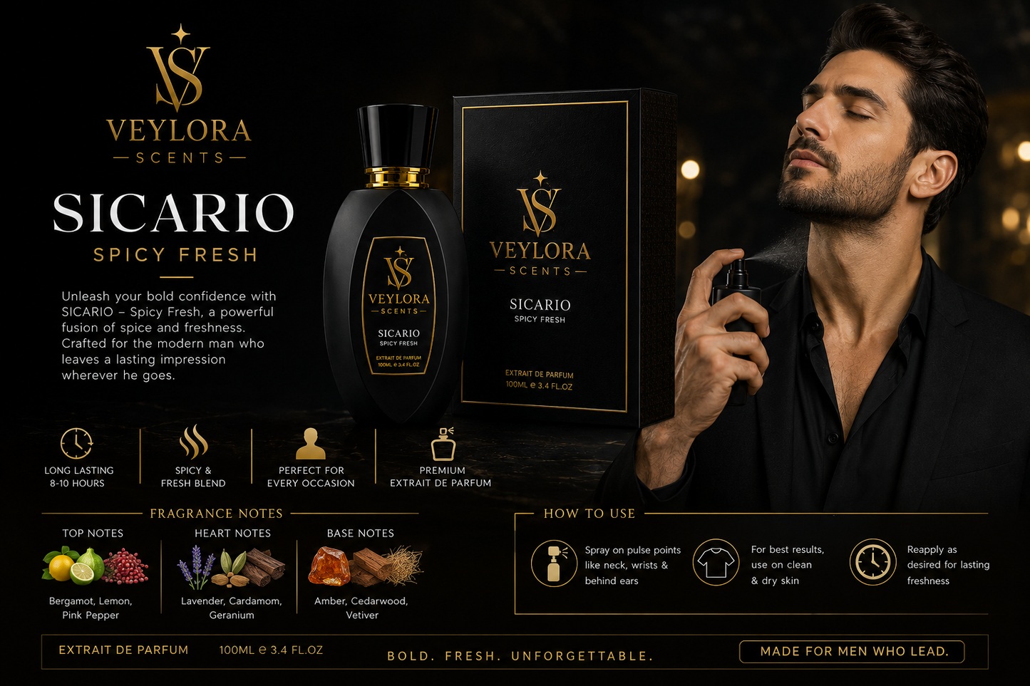 Veylora Sicario – Unisex Luxury Perfume (Spicy Fresh)